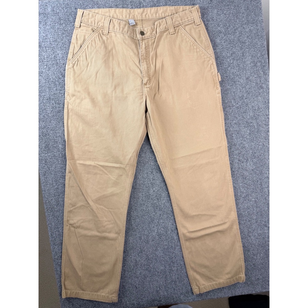 Carhartt Mens 38x32 Khaki Cotton Twill B324-DKH Relaxed Fit Workwear Pants Tan